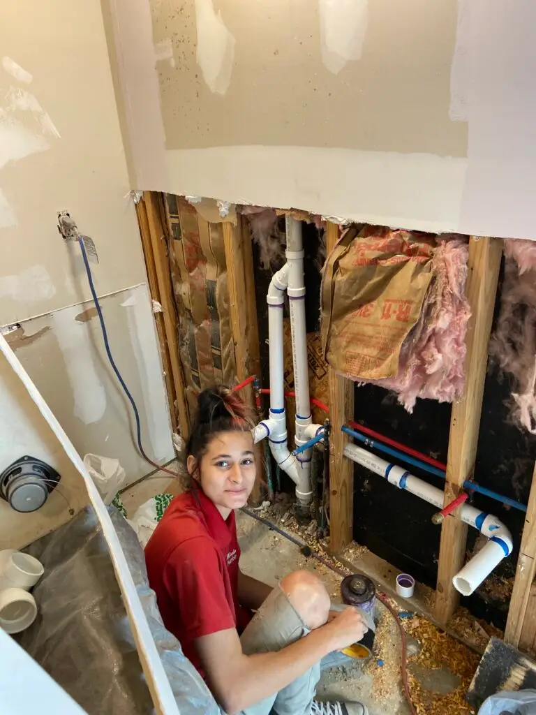 New drain, waste and vent lines installed inside a wall for a bathroom remodel in Lafayette, Louisiana