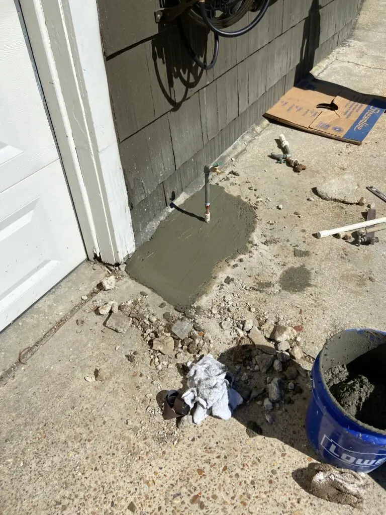 New exterior hose bibb installed after an under-slab copper pipe repair in New Iberia, Louisiana