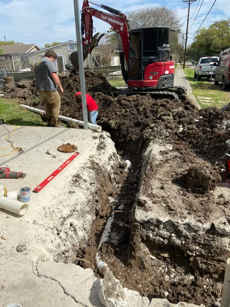 Excavation for a sewer line replacement in New Iberia, Louisiana