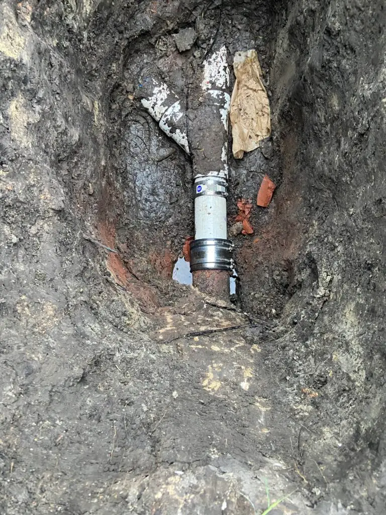 Spot repair on a sewer main completed by Michael B Plumbing in New Iberia, Louisiana