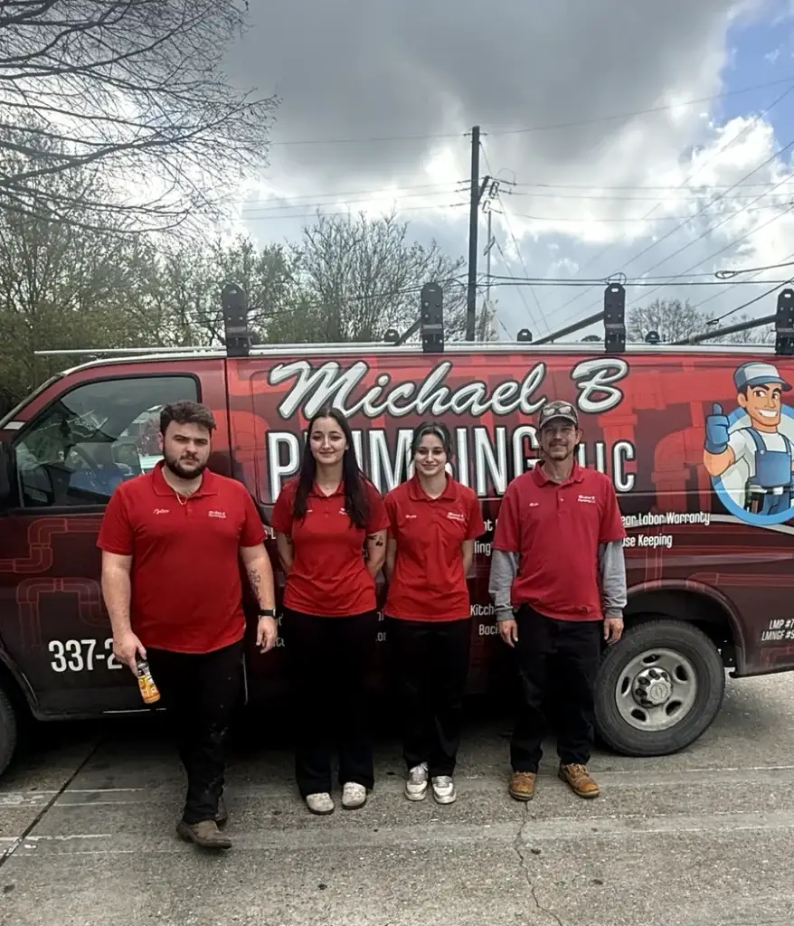 Michael B Plumbing team and branded service vehicle in Acadiana