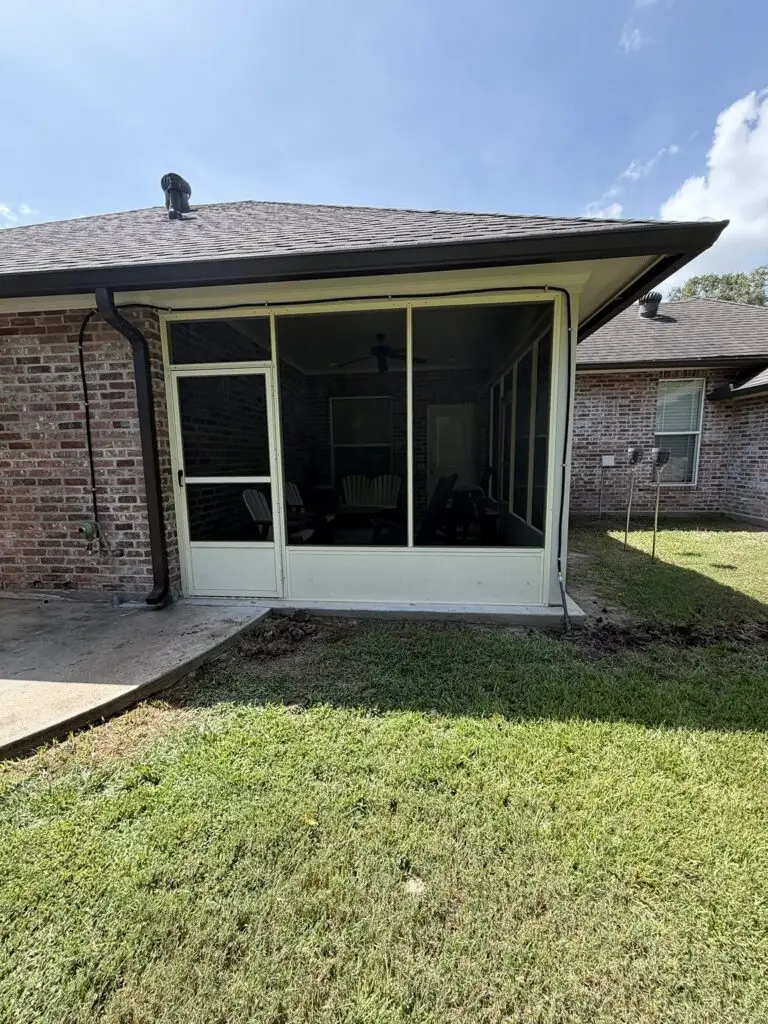 Completed exterior gas line replacement connection on a brick home in Breaux Bridge, Louisiana